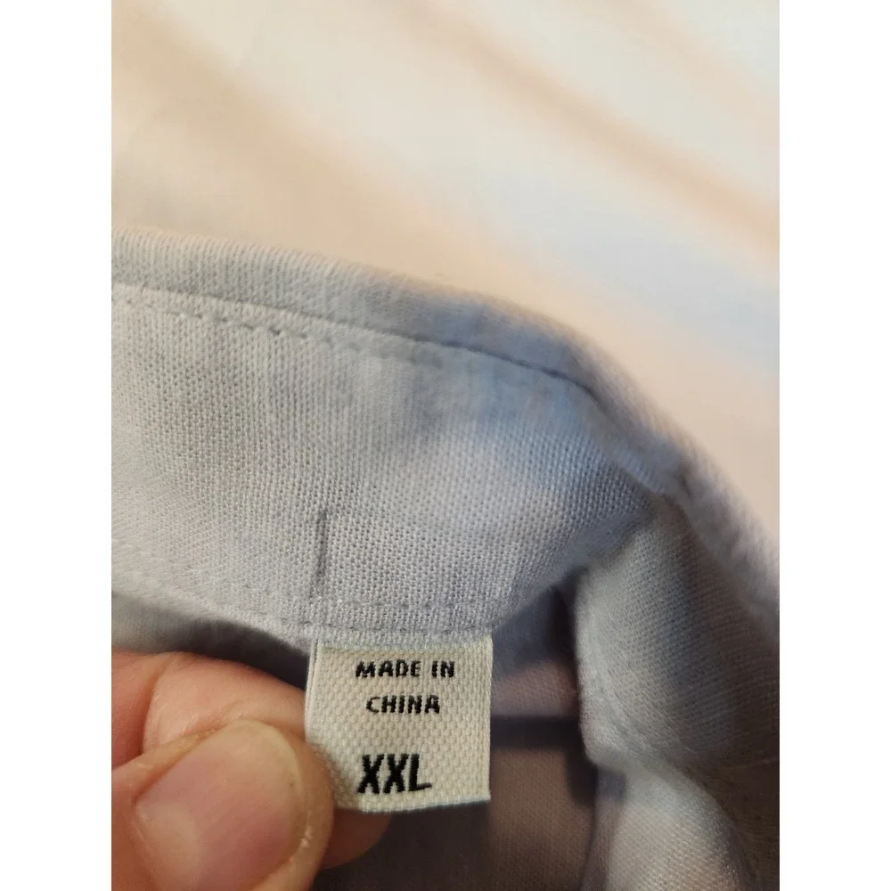 Coastaoro Mens XXL Short Sleeve‎ Linen Cotton Blend Button Down Shirt Light Blue